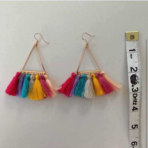 Tassel Fringe Gold Earrings - Picture 2 of 3